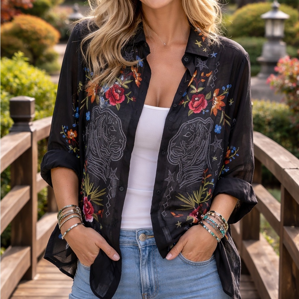 Johnny Was heavily embroidered omega shirt (oversized) NWT RARE - Picture 14 of 16